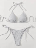 Women's bandage bikini swimsuit with split design in khaki gold colour