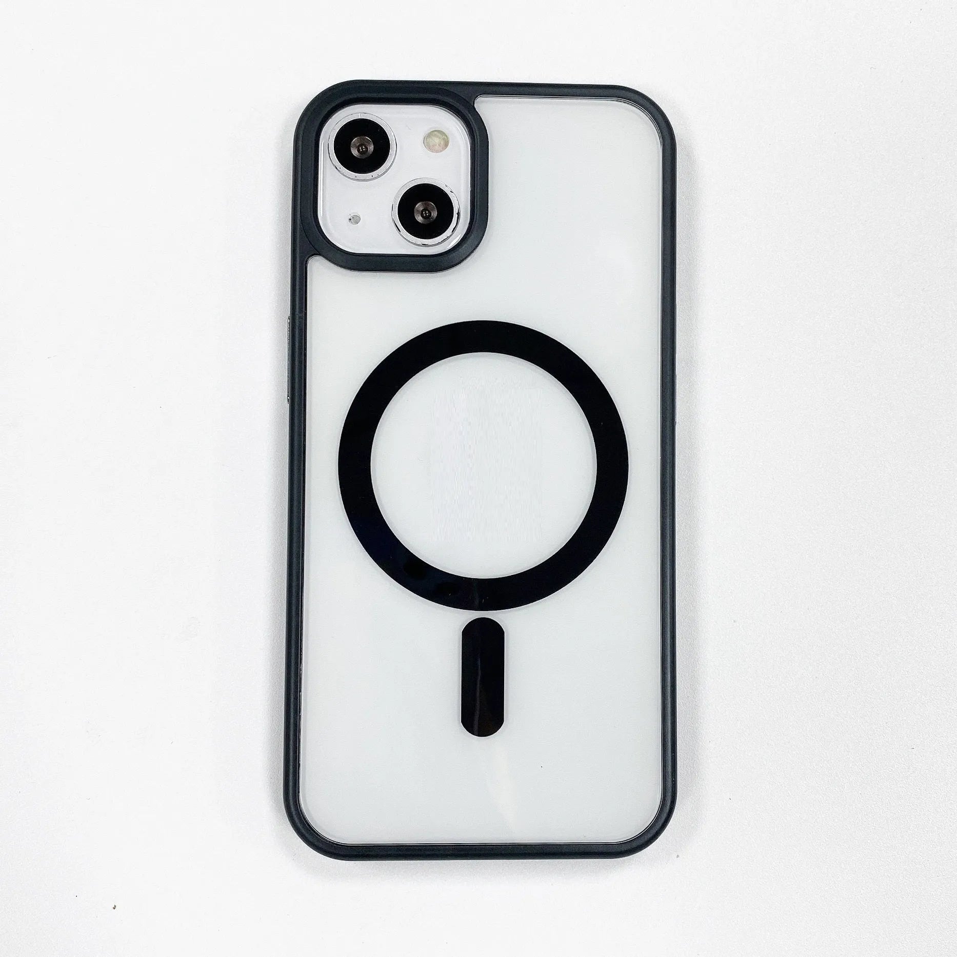 Transparent acrylic Magsafe phone case for iPhone with magnetic ring, shown in multiple colour options