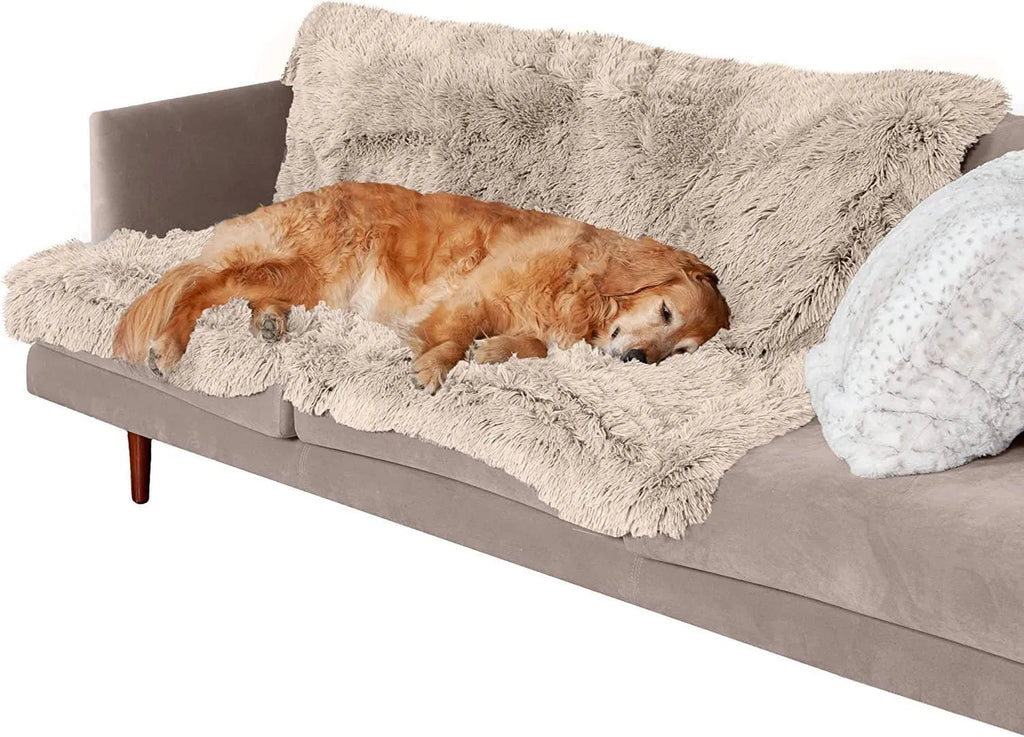 Plush waterproof dog cushion with a washable cloth cover in dark grey, shown in L size 100x150cm.