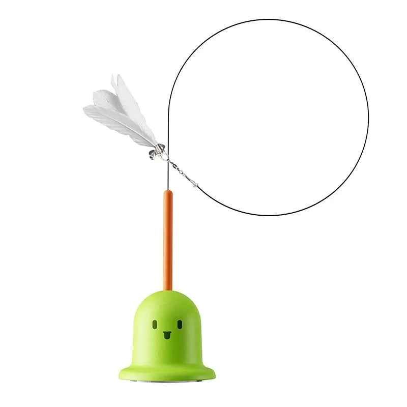 Plastic cat toy with strong suction cup in green and white colours for indoor play