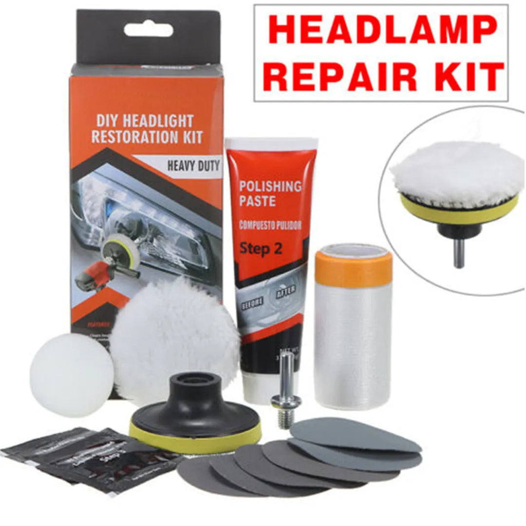 Carbon steel headlight repair tool kit for automotive maintenance with vehicle tools