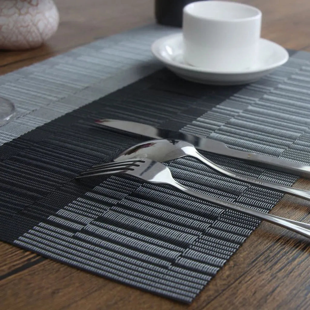 PVC kitchen sink mat with gradient bamboo pattern in modern design showing two size options