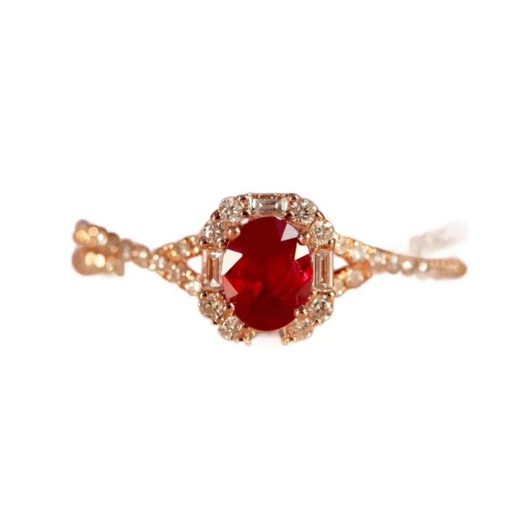 S925 sterling silver ring in rose gold, geometric design, on white background, US size 8 shown