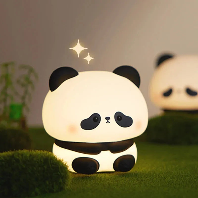 Cute panda LED night light with soft silicone exterior, USB rechargeable, touch control