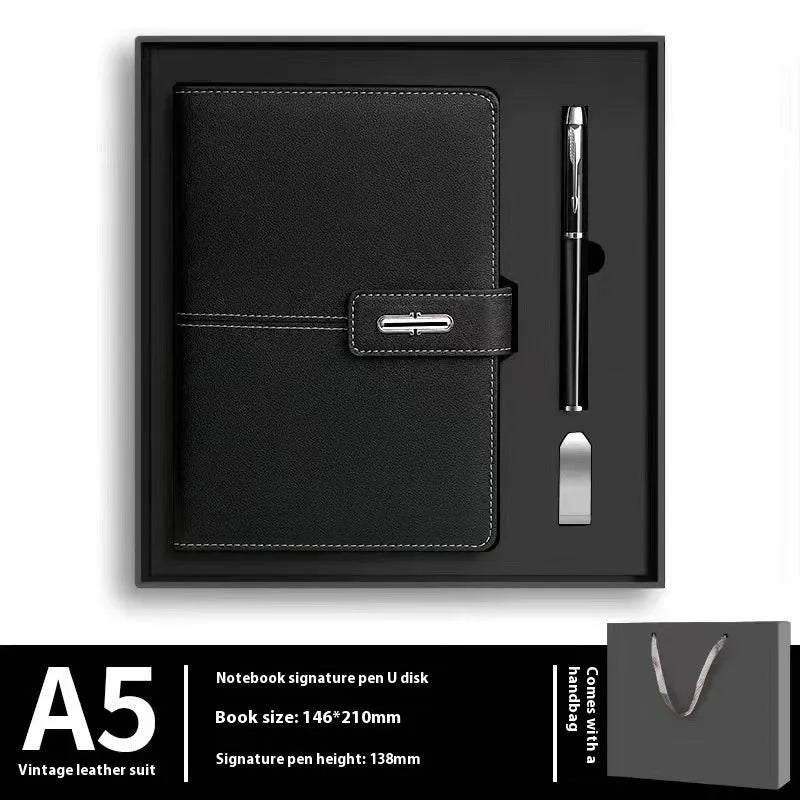 A5 notebook with PU leather cover in choice of colours including black, red, green, blue and orange.