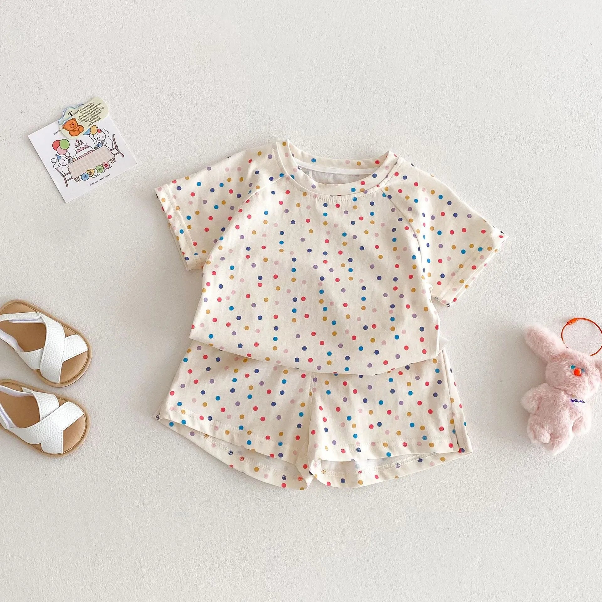 Cartoon print cotton baby two-piece outfit with short sleeve shirt and shorts in submarine pattern