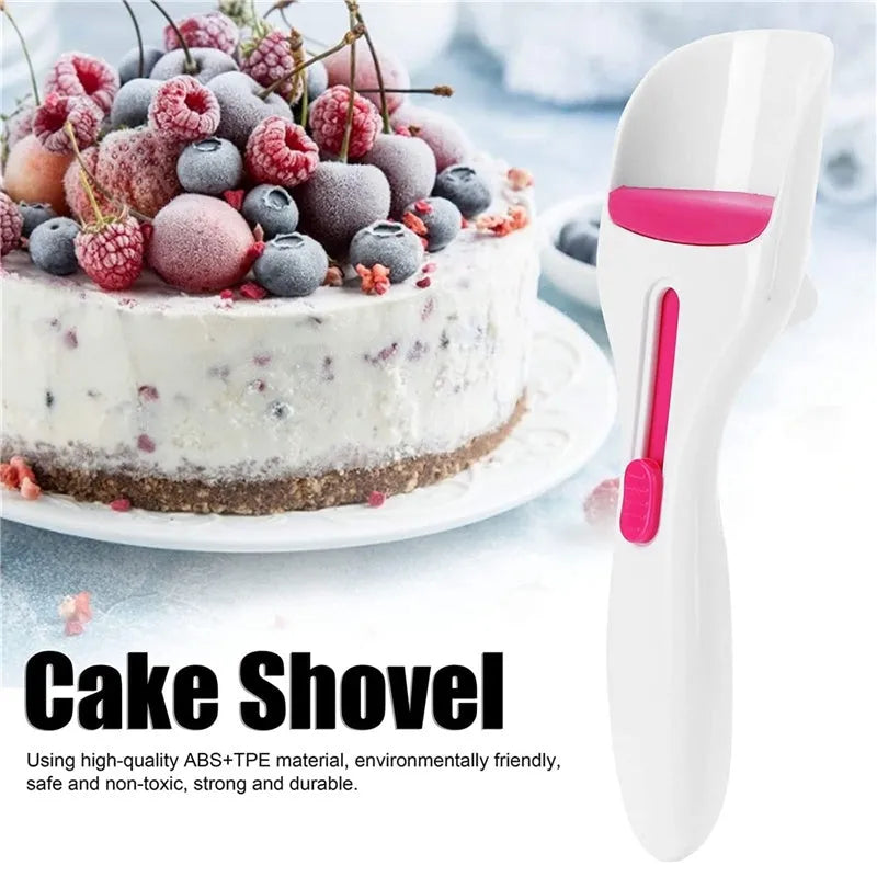 Photo colour cake batter scoop with push lever, 19.5cm ABS TPE construction, standing on leg rests