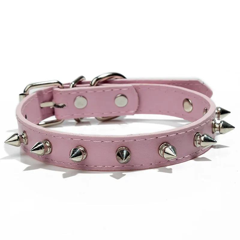 Studded PU leather dog collar in various colours with metal decorations and alloy fastener