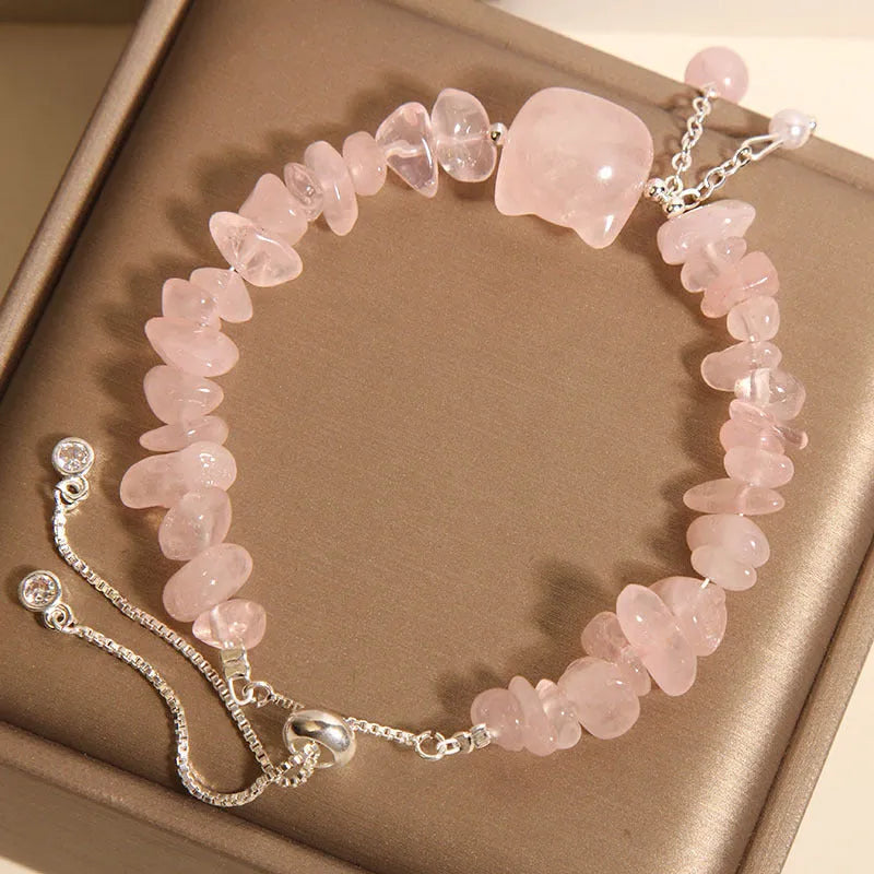 Pink crystal gravel kitten bracelet for women light luxury style