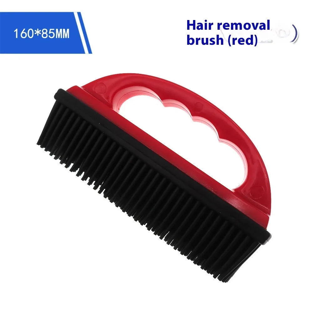 Red pet hair removal brush with massage function for dog and cat grooming during baths measuring 160x85mm