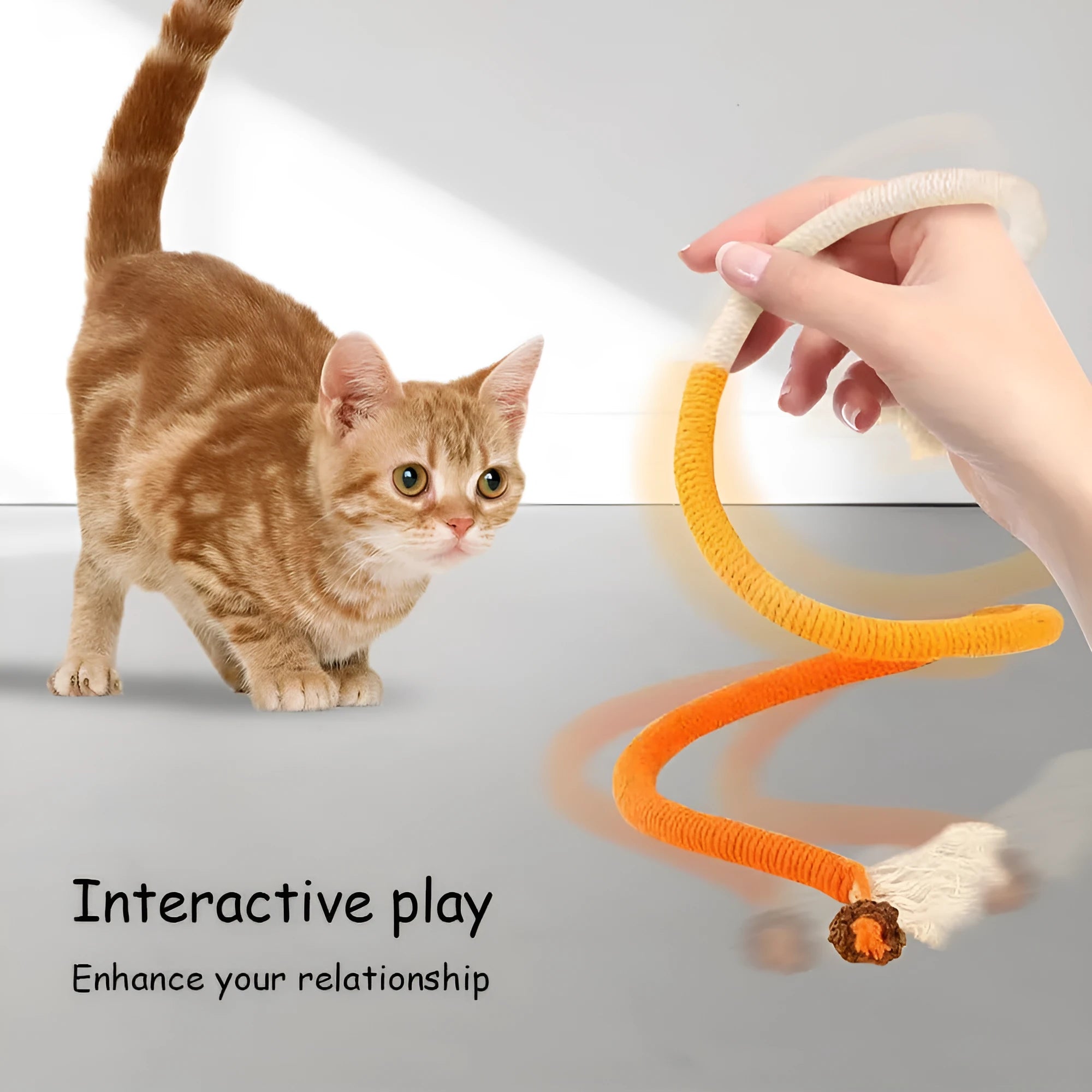 70cm long cotton string cat biting rope toy with catnip, shown in purple, orange, and red with green colour options.