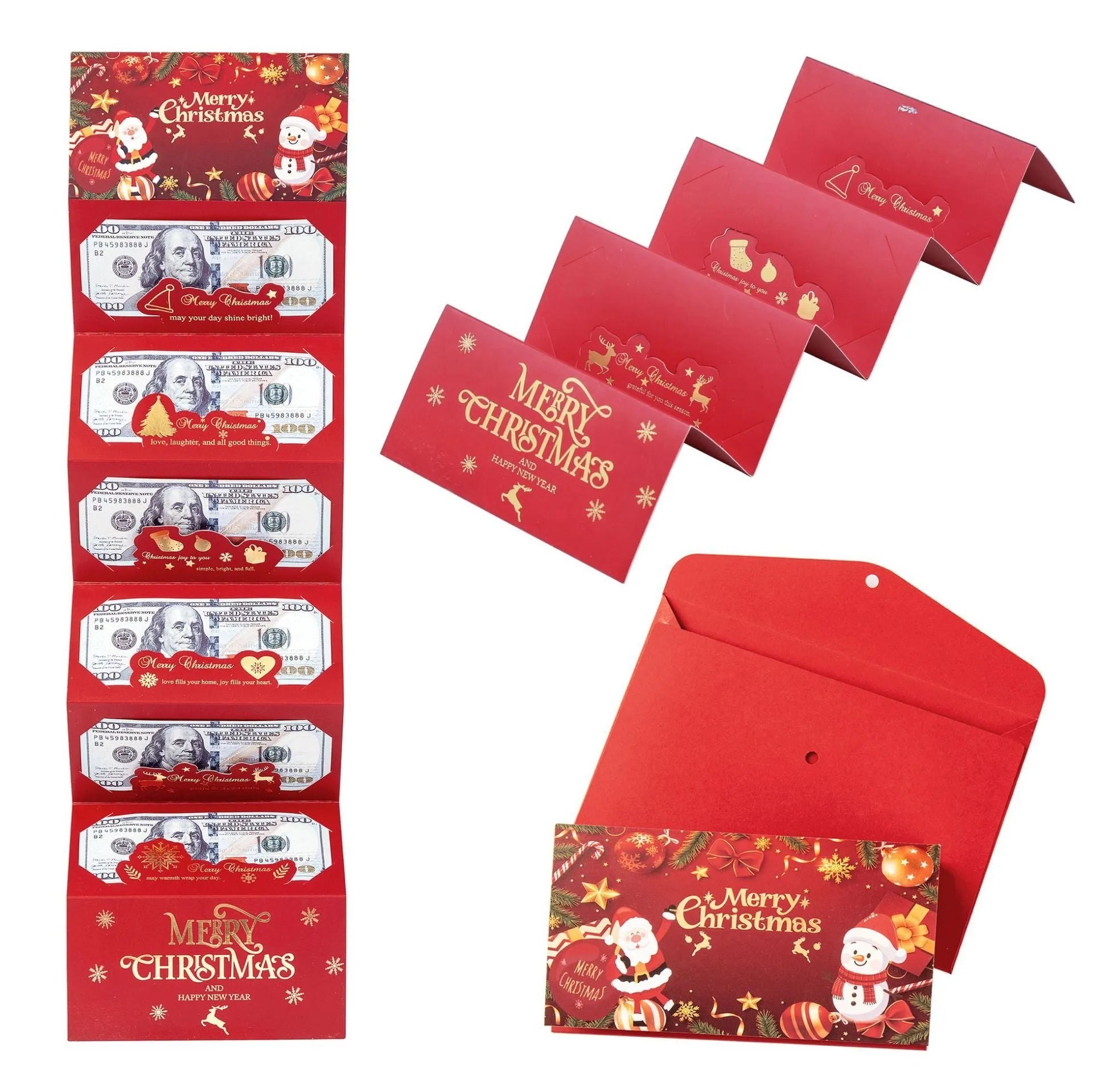 Gilded 6-card Christmas red envelope with Santa Claus design, 17x72cm