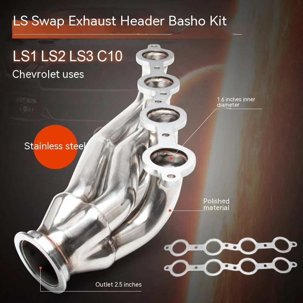Chevrolet LS1 LS2 LS3 LS6 modified exhaust manifold banana set in 304 stainless steel silver