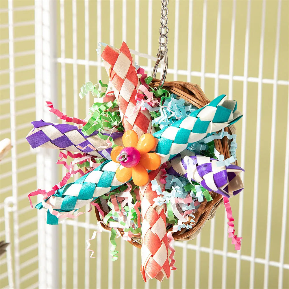 Parrot gnawing toy shown in three different size sets for bird beak conditioning