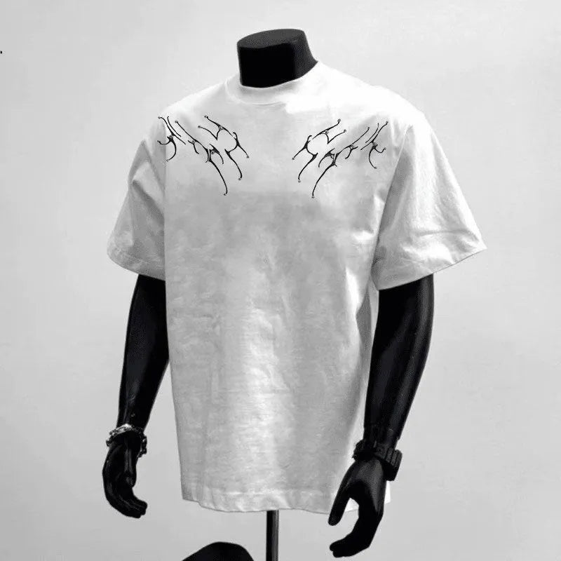 Men's black loose fit cotton t-shirt with white couple letter print on chest