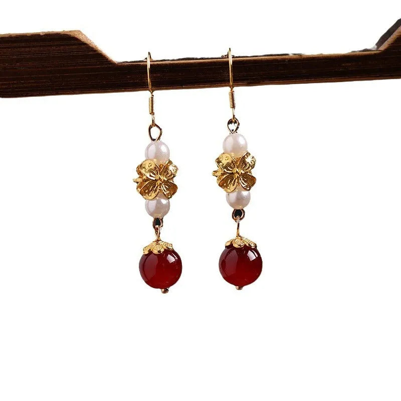 Vintage geometric alloy earrings with electroplating treatment for traditional Chinese attire