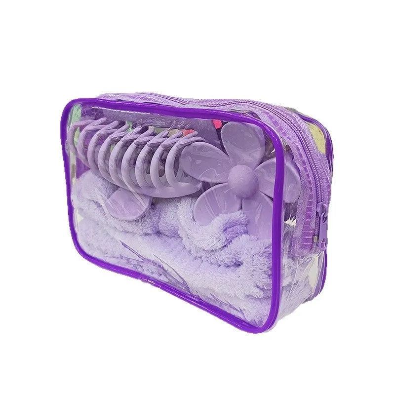 16-piece bow washing face hair band set in assorted colours with plaid pattern on OPP packaging