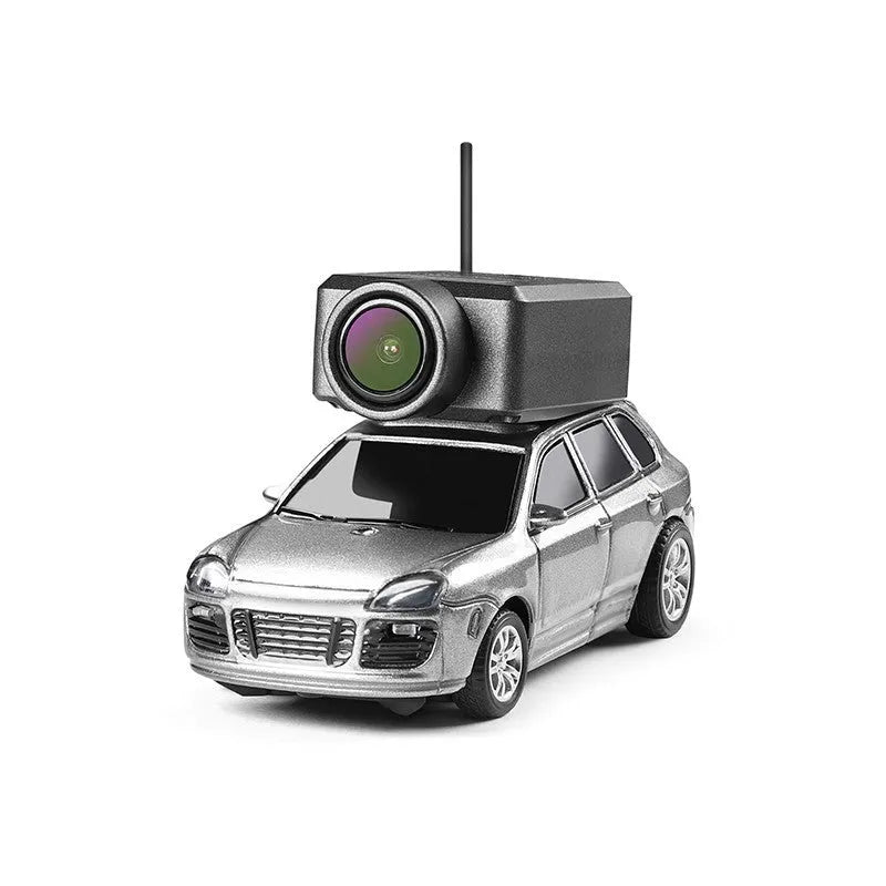Mini alloy remote control car 1:64 scale with self-stabilising camera and blue ambient lights