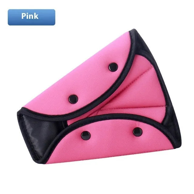 Polyester car children's seat belt holder in dark gray, size 20 cm by 24 cm, with black seat belt