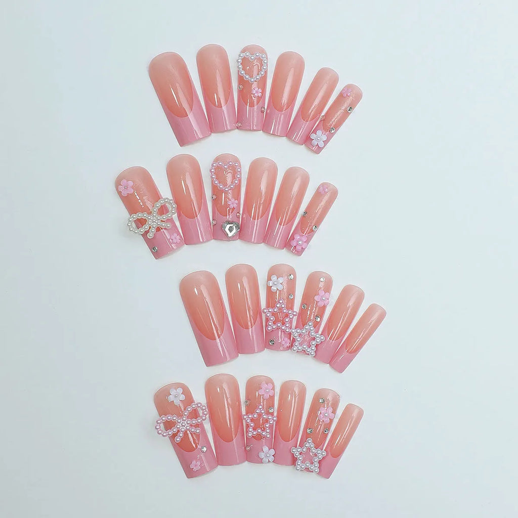 French style artificial nails with blue water pipe pattern, colour XB-70-48.