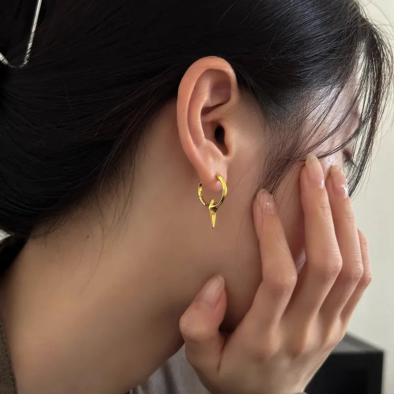 Women's geometric star ear clip earrings with electroplated white gold finish on copper