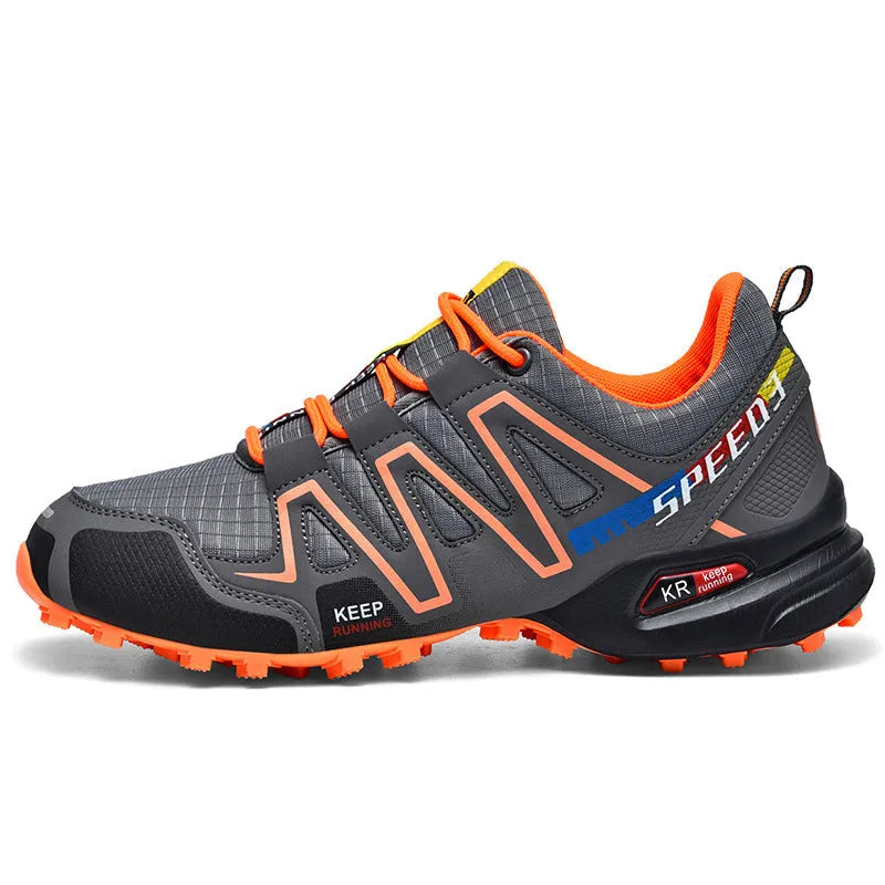 Men's plus size casual running shoes in grey orange colour with low-top design