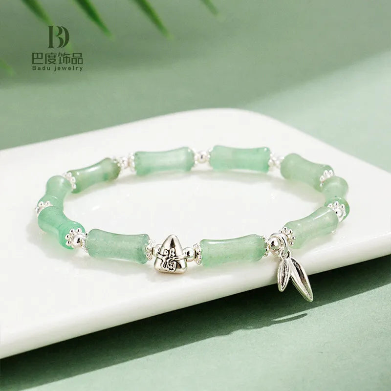 Green aventurine bamboo strawberry crystal bracelet with electroplated finish, multicolour stone beads, women's sweet style