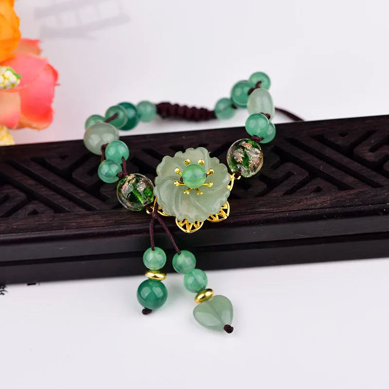 Hand-woven bracelet Chinese style auspicious patterns flower shape mixed material women's accessory