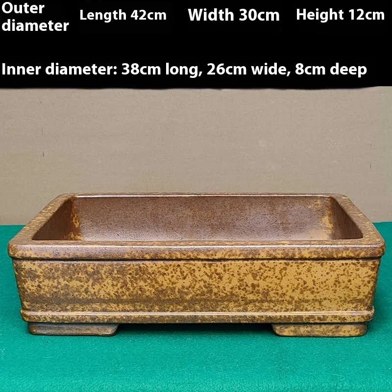 Straight-sided rectangular Yixing purple sand shallow flowerpot for plants.