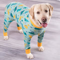 Cotton all-inclusive belly dog coat with dinosaur print on a small dog