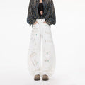 White dirty graffiti machete jeans for women straight leg mid-rise non-stretch denim cotton