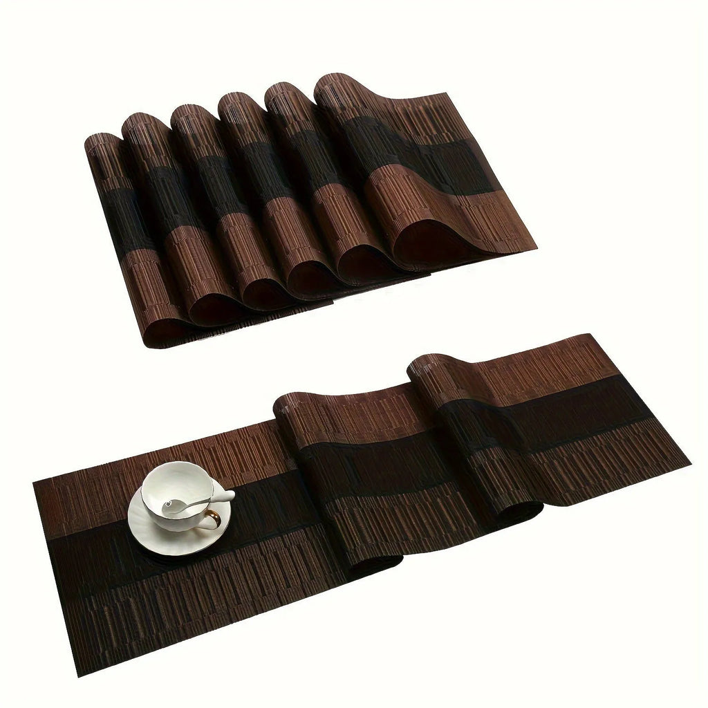 PVC kitchen sink mat with gradient bamboo pattern in modern design showing two size options
