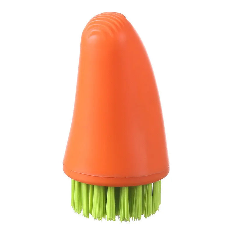 Orange and white carrot-shaped nylon vegetable cleaning brush for scrubbing potatoes