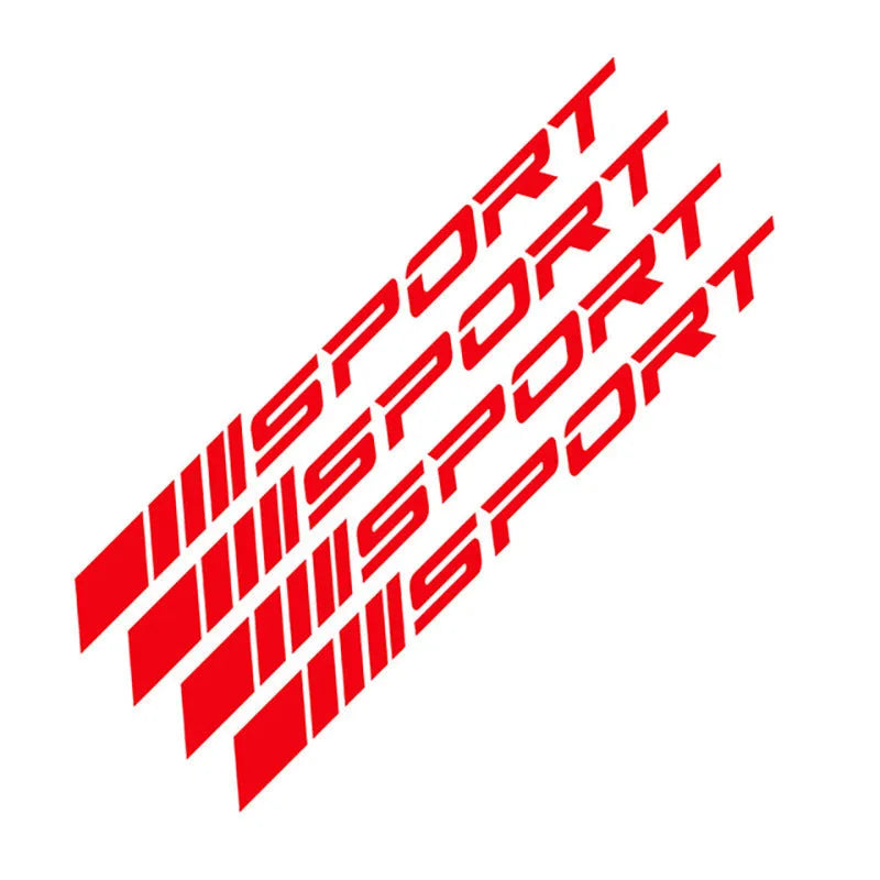 PET sports hollow design car rim stickers in black, red and white colours
