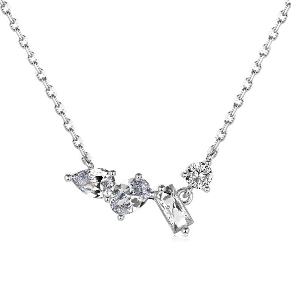 925 silver geometric zircon necklace for women electroplated finish white gold all-match pendant