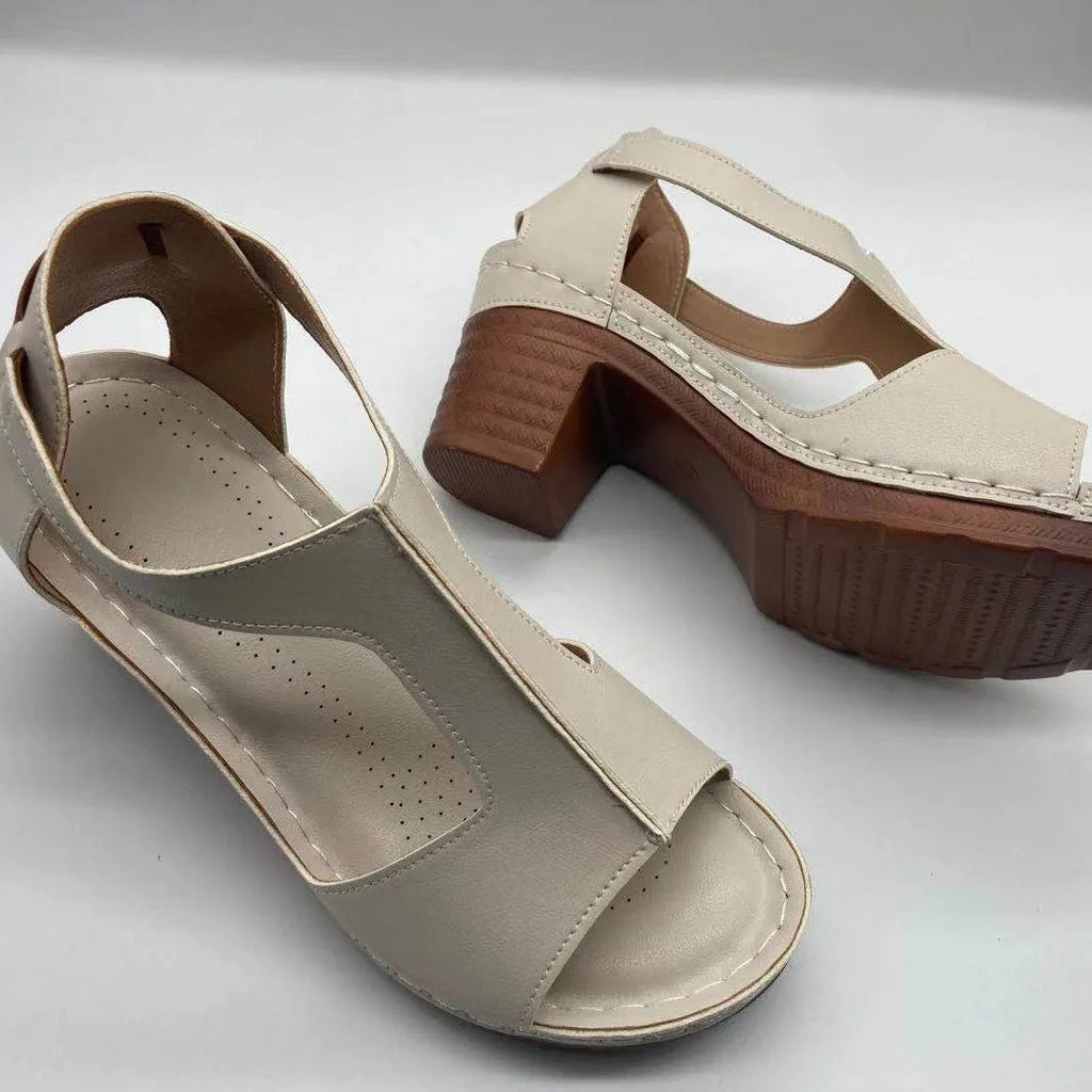 Women's plus size peep toe wedge sandals in gold with Roman style and buckle fastening