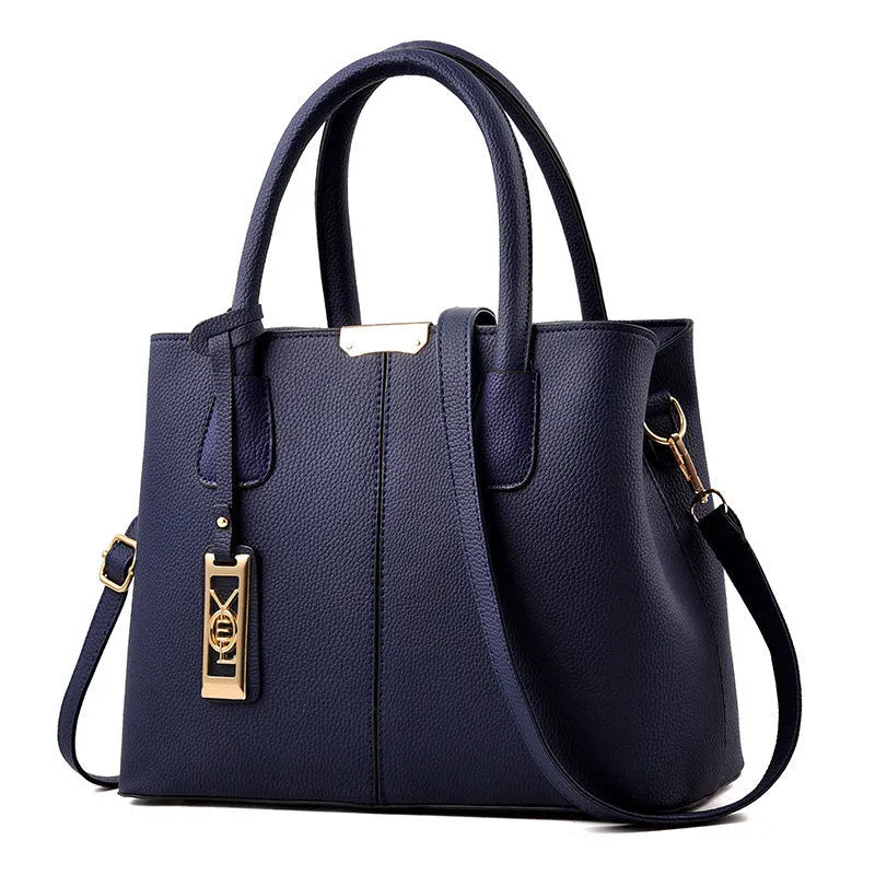 Women's large capacity soft PU shoulder bag in horizontal square design with leather strap