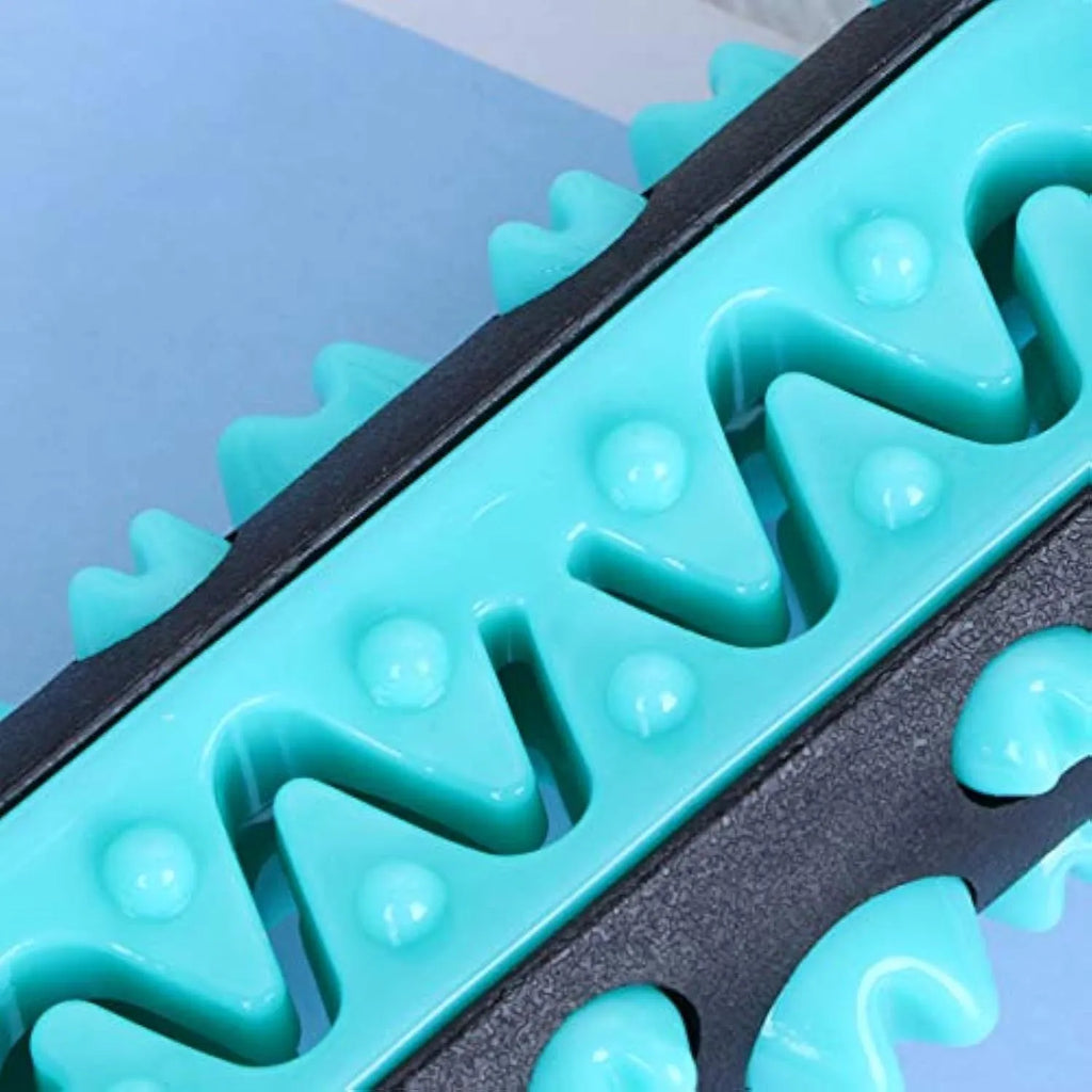 Colourful natural rubber dog dental chew stick with textured cleaning surface for small medium dogs.