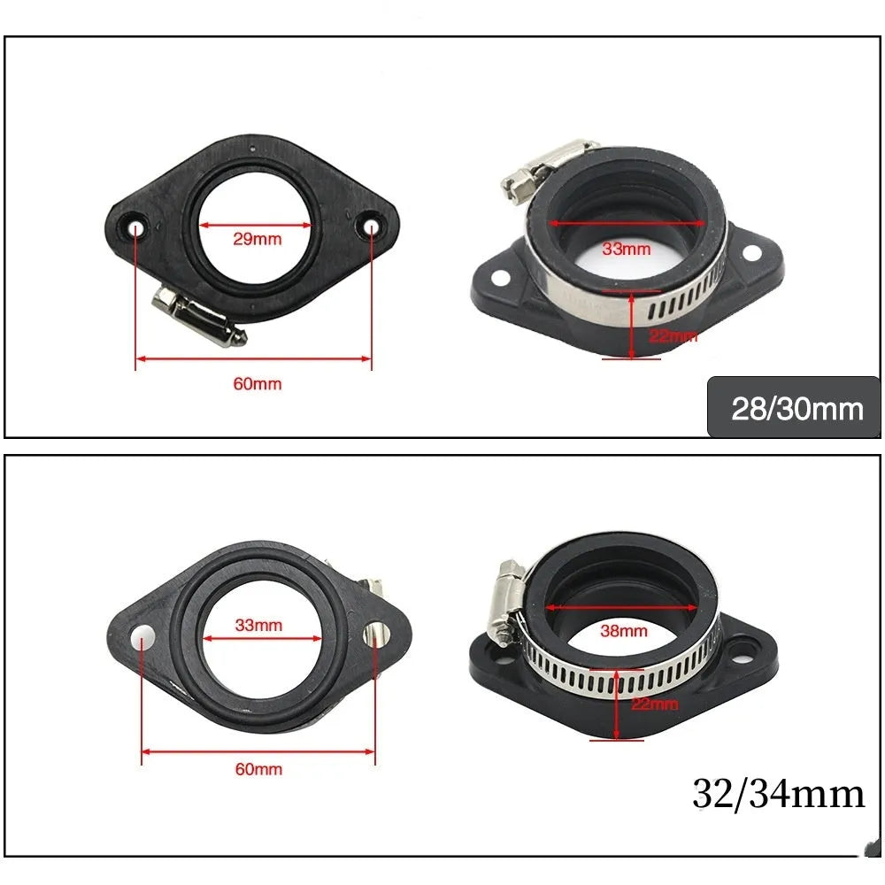 Carburetor intake tube interface adapter for UTV ATV intake manifold, with 33mm or 38mm inner diameter