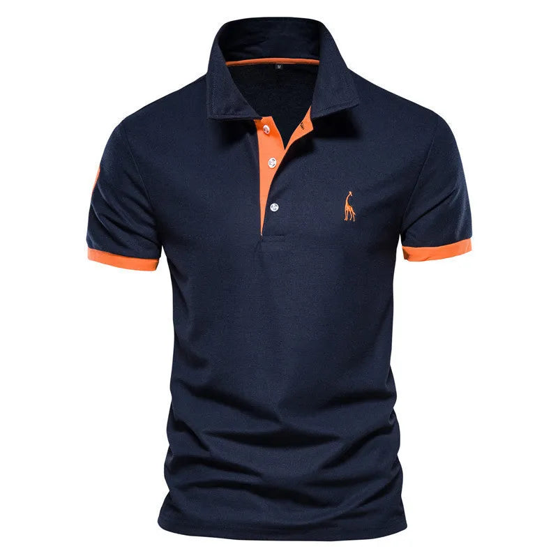 Men's slim fit short sleeve t-shirt with an embroidered deer design on the chest, shown in a grey colour.