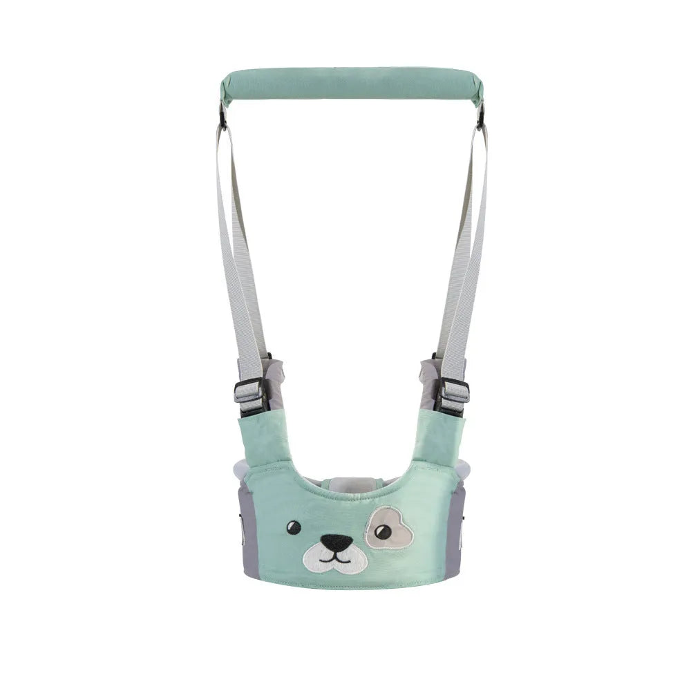 Cotton baby walking harness belt for toddlers in blue colour, showing adjustable straps and chest panel.