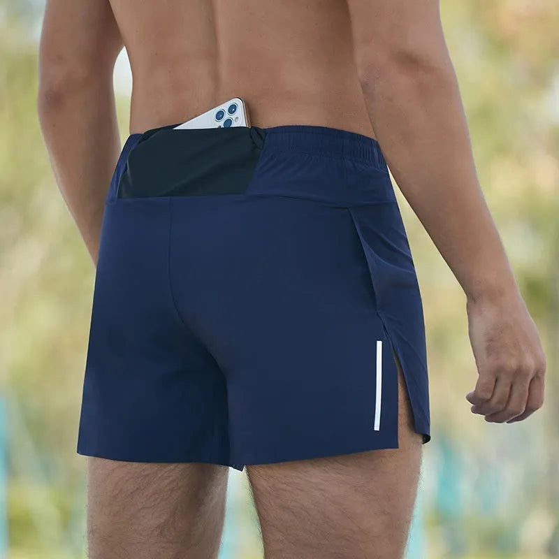 Men's black loose-fit off-road running shorts with high waist and quick-dry fabric
