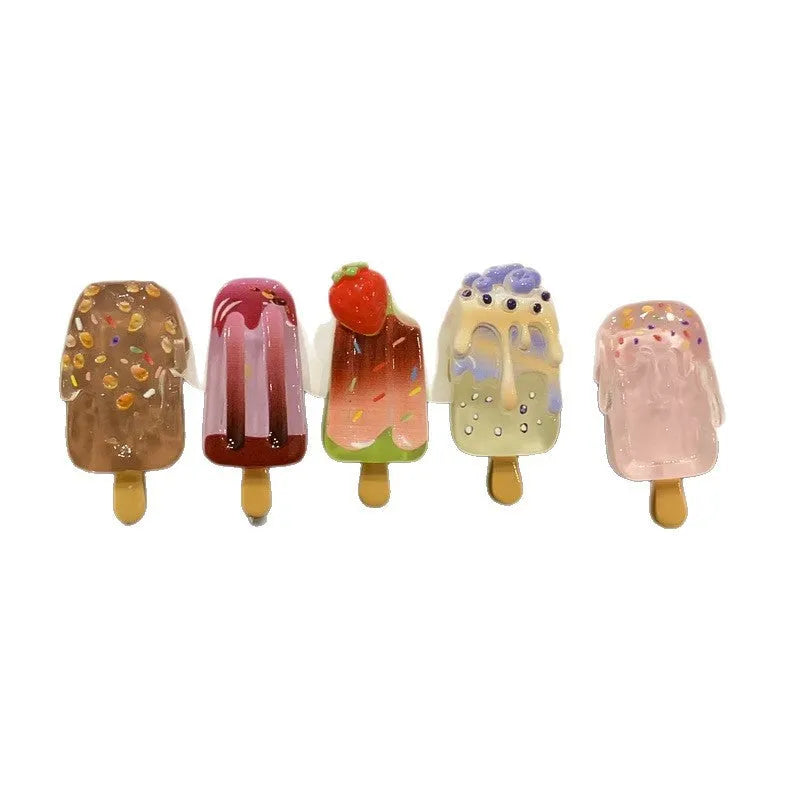 Cartoon ice cream design resin hair barrette in sweet girl style colours with side clip