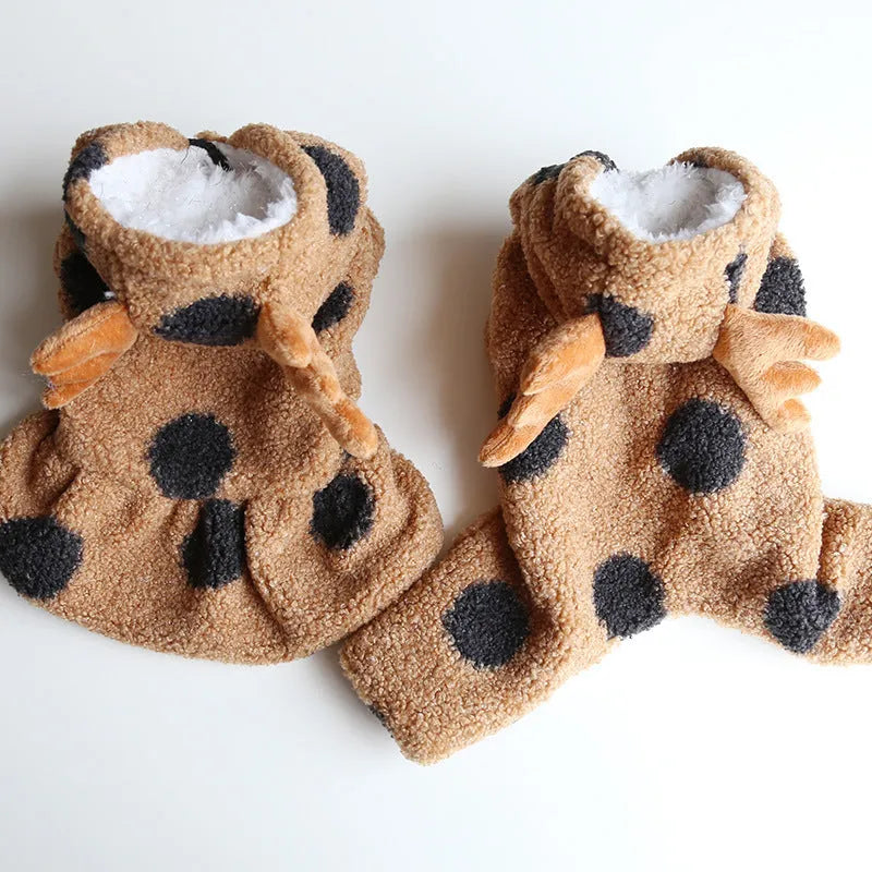 Polka dot elk couple design pet clothing for dogs and cats in skirt and four-legged styles