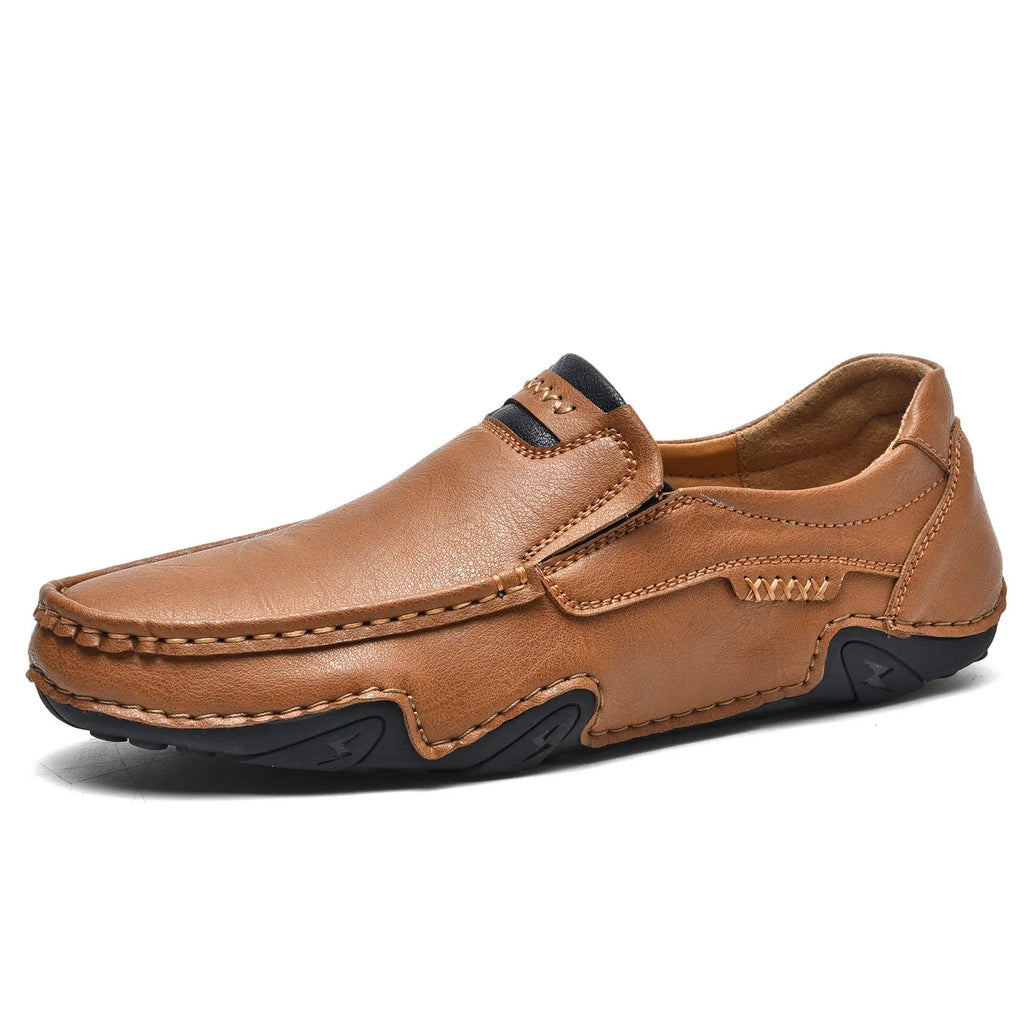 Leather lined slip-on casual shoes with flat rubber sole in multiple colour options