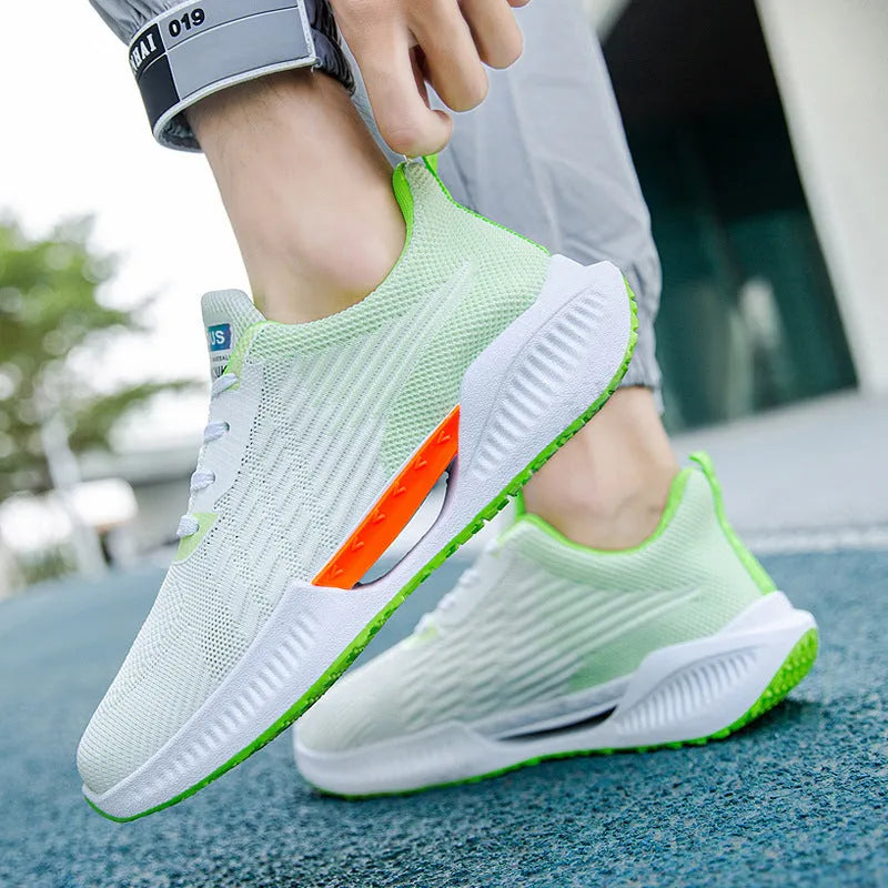 Men's blue casual sports mesh shoes with cloth upper and round toe on injection moulded sole