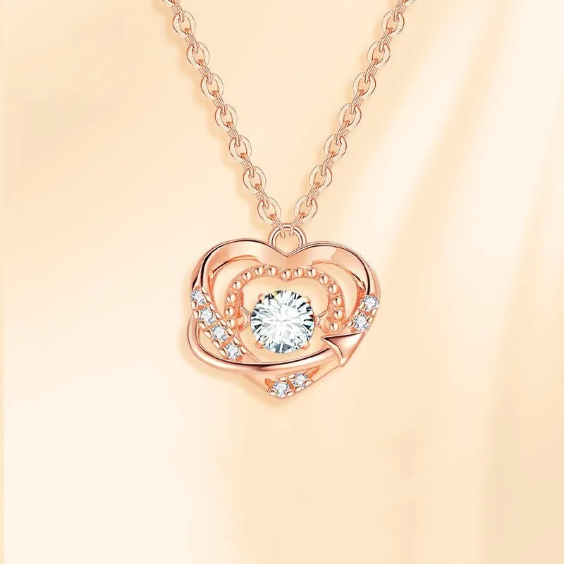 925 sterling silver heart pendant necklace with O-shaped chain and Seiko finish on white background