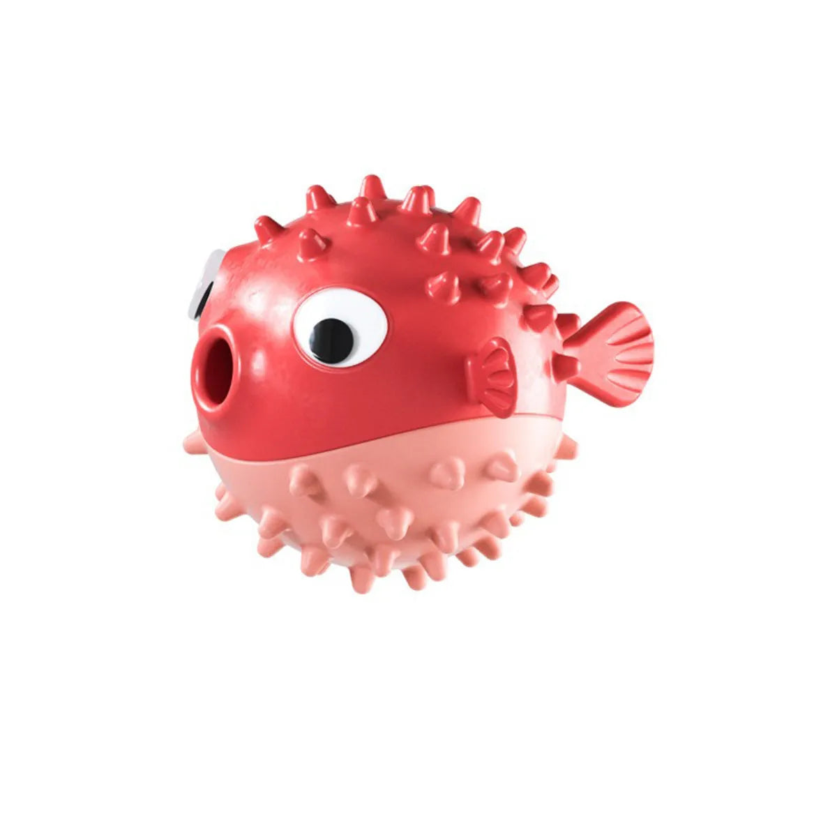 Yellow fish-shaped dog chew toy with textured surface and squeaker function