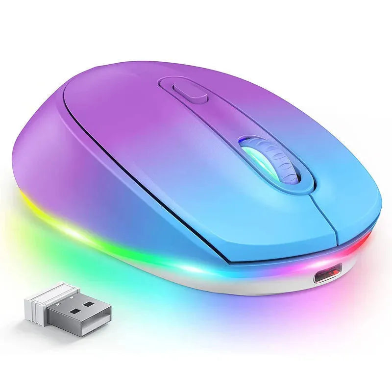 24g ultralight wireless ergonomic mouse in various colours, shown with USB charging cable.