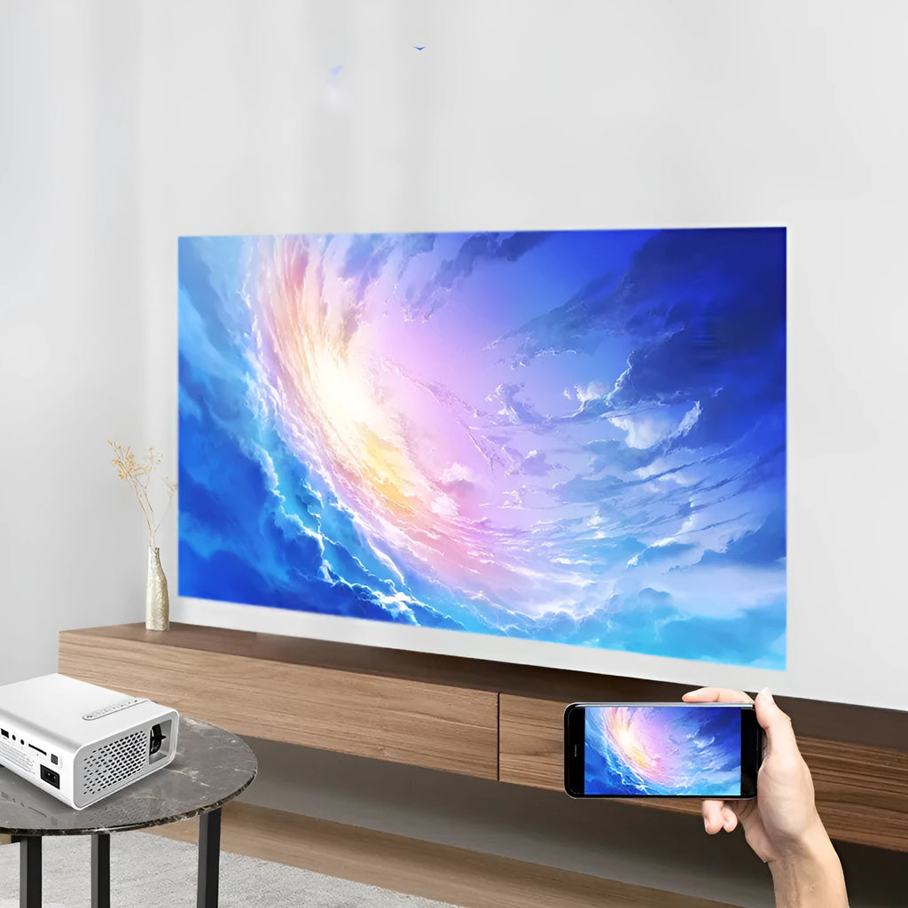 YG530 mini mobile phone projector in black or white with LED lens and wireless connectivity